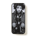 Jimi Hendrix pick tin on a white background