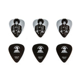 Set of guitar picks with Jimi Hendrix design on a white background
