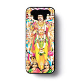 Jimi Hendrix colorful pick tin on a white background