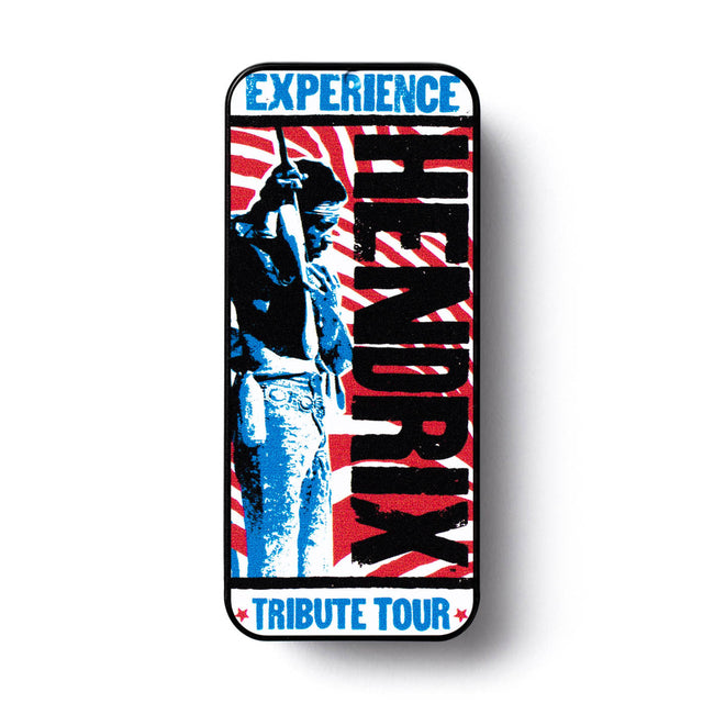Jimi Hendrix 'Tribute Tour' pick tin on a white background