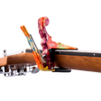 The image shows a Kyser guitar capo with a vibrant, swirled design in orange, purple, pink, and other colors, attached to the neck of an acoustic guitar. The capo features a spring-loaded mechanism for quick, one-handed use. Its colorful, tie-dye style finish adds a decorative touch to this essential accessory that clamps the fretboard to raise the pitch and enable easy key changes while maintaining chord fingerings.