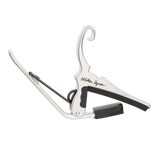 A silver Kyser capo with Milton Kyser signature on a white background