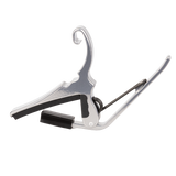 A silver Kyser capo on a white background