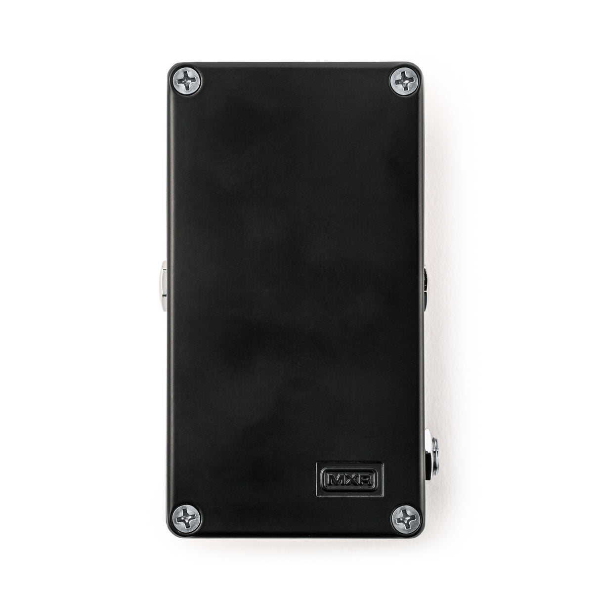 The back of the MXR Rockman guitar pedal. The back is fastened by four silver screws.