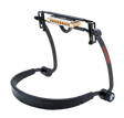 The image shows a Hohner harmonica holder, a hands-free musical accessory featuring a black metal frame with adjustable joints, a diatonic harmonica, and a neck strap. Designed for musicians to play harmonica while playing other instruments, it allows optimal positioning for comfort and ease. Common in folk, blues, and rock, this professional-quality holder enables simultaneous play without using hands.