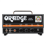 The image shows an Orange Dark Terror guitar amplifier head, a compact, low-wattage tube amp with switchable 7W/15W power, volume, shape, and gain controls, a standby switch, and an input jack. Featuring classic Orange styling with a black chassis and orange logo, it delivers high-gain, warm British tones ideal for recording and small venues.