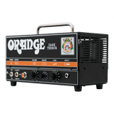 The image shows an Orange Dark Terror guitar amplifier head, a compact, high-gain tube amp with a classic orange and black design. It features a wattage toggle switch (OFF/7W/15W), three knobs (Volume, Shape, Gain), an input jack, side vents, a metal handle, and the iconic Orange logo, making it a portable amp head ideal for heavy rock and metal tones.