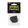 Packaged guitar picks with 'Hetfield Black Fang' branding on a white background
