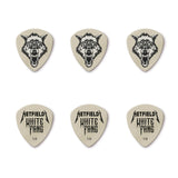 Set of six guitar picks with a wolf design and 'Hetfield White Fang' text on a white background
