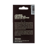 Dunlop James Hetfield White Fang guitar pick packaging with text on a white background