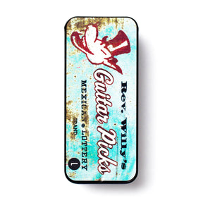 Pick tin with Rev Willy's Mexican Lottery branding on a white background