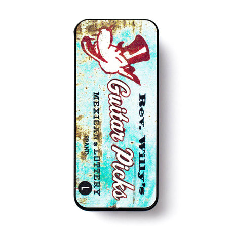 Pick tin with Rev Willy's Mexican Lottery branding on a white background