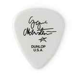 White guitar pick with black Yngwie Malmsteen signature and Dunlop branding on a white background