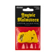 Pack of Yngwie Malmsteen guitar picks with Dunlop branding on a black and red background.