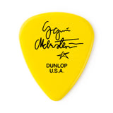 Yellow guitar pick with black Yngwie Malmsteen signature on a white background