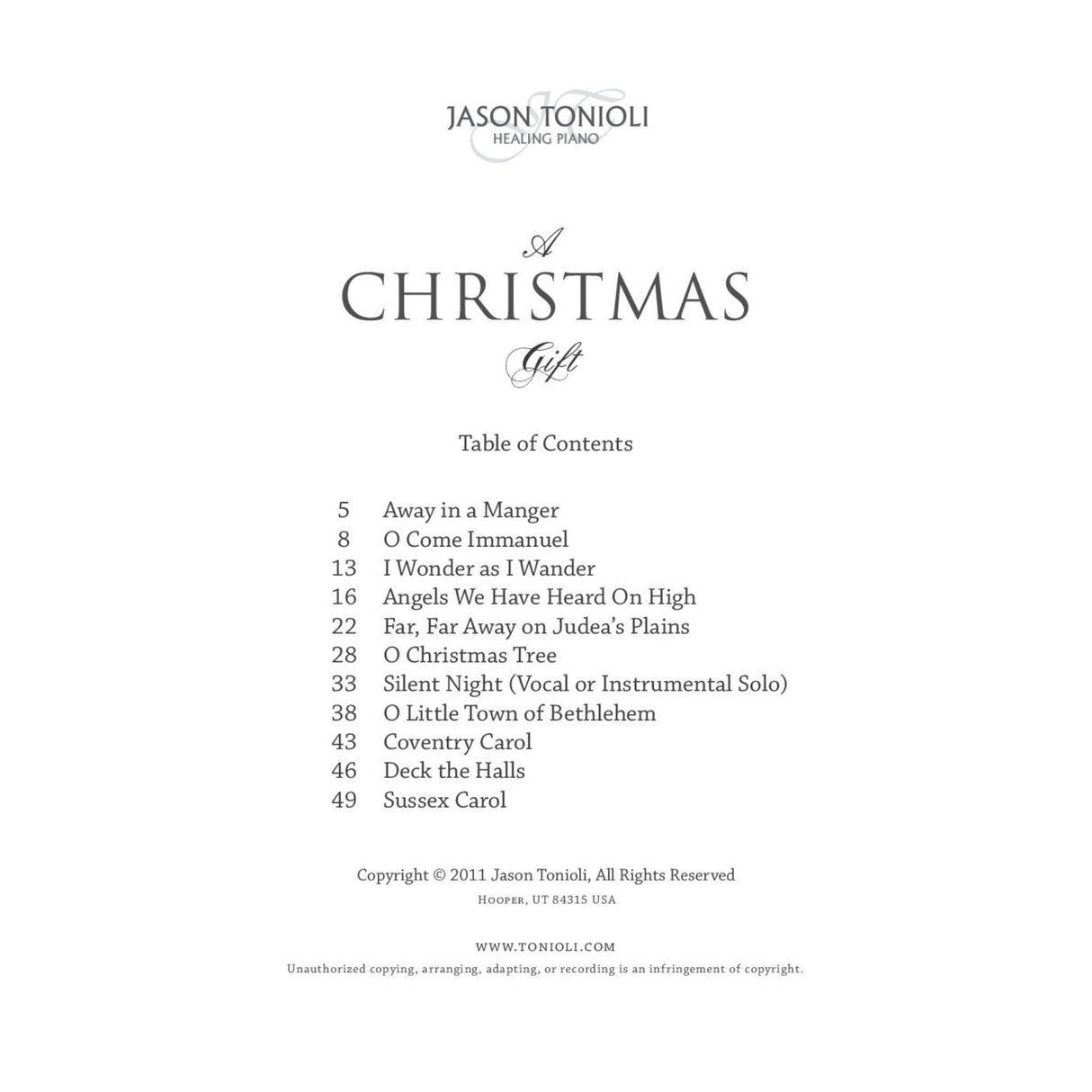 A Christmas Gift - New Age Piano Book - Jason Tonioli