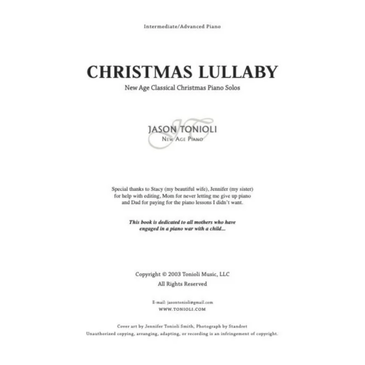 A Christmas Lullaby Piano Book - Jason Tonioli