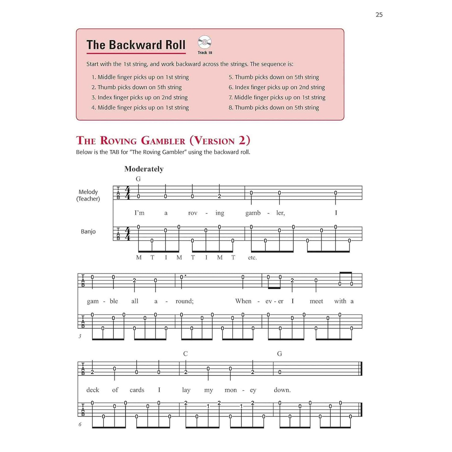 Music sheet with tablature and lyrics for 'The Roving Gambler (Version 2)' on a white background.