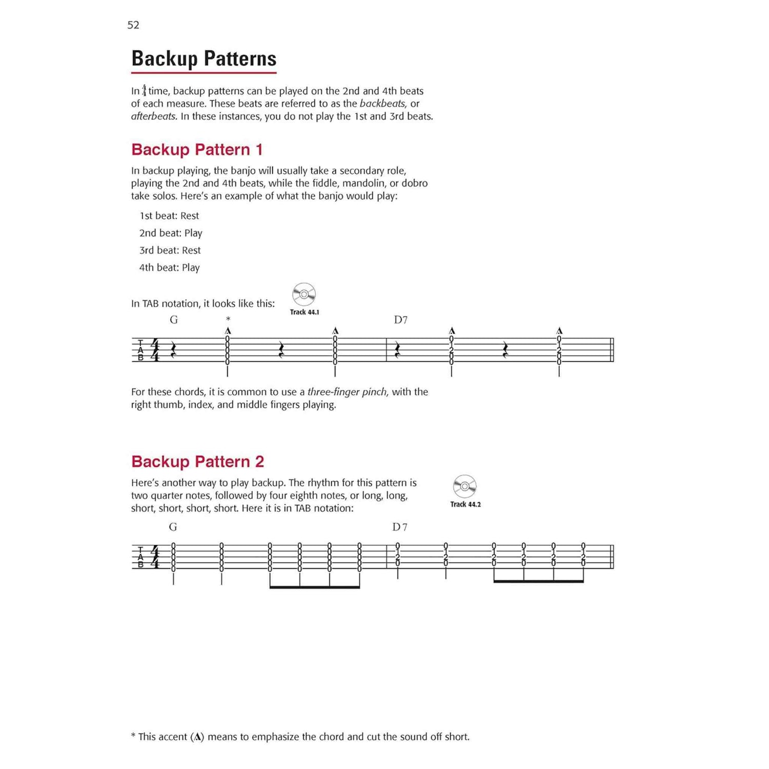 Music sheet with backup patterns for guitar tablature and notation
