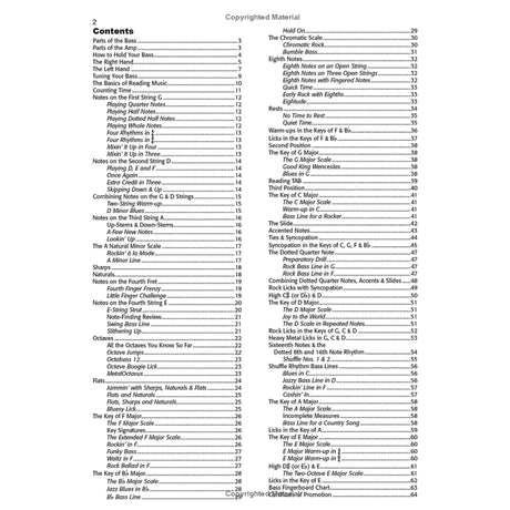 Table of contents for a music instruction book with chapter titles.