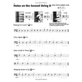 Music sheet with guitar tab and notes on the second string D