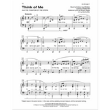 The image shows page 12 of sheet music for "Think of Me" from Andrew Lloyd Webber's The Phantom of the Opera, arranged by Martha Mier. It features piano accompaniment with vocal melody and lyrics by Charles Hart and Richard Stilgoe. Written in 4/4 major key, marked Moderato, it includes treble and bass clefs, dynamic markings, slurs, ties, and measure numbers, suited for intermediate players.