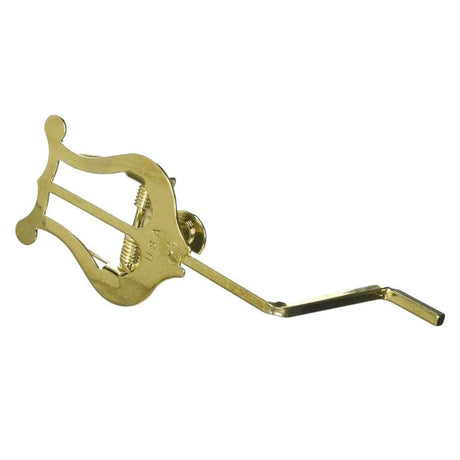 The image shows a brass or gold-colored violin tailpiece with built-in fine tuners. It anchors the four strings, helps manage string tension alongside the tailgut, and allows precise pitch adjustments. Connecting to the endpin via the tailgut, this metal tailpiece is a high-end accessory favored by violinists and violists for easier tuning compared to traditional wooden tailpieces.