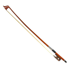 Double bass bow with brown frog and white hair on a white background