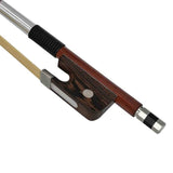 Anton Brenton AB-100B Brazilwood Student French Bass bow with wooden frog and silver metal parts on a white background