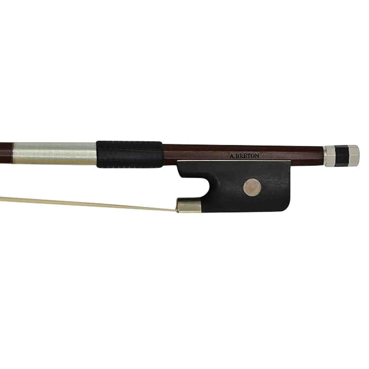Cello bow with black frog on a white background