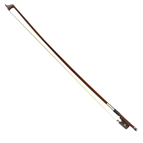 Cello bow with brown frog and white hair on a white background