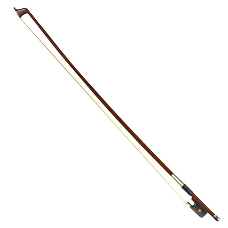 4/4 size Cello bow with brown stick and white hair on a white background