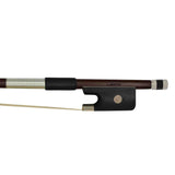 Anton Breton 4/4 size cello bow with brown frog and white hair on a white background