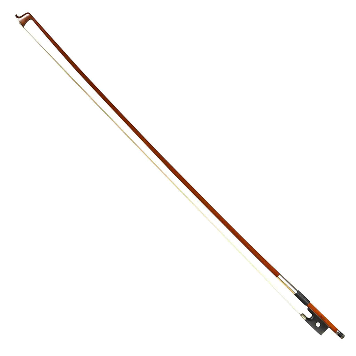Anton Breton 1/2 size Violin bow with brown stick and white hair on a white background