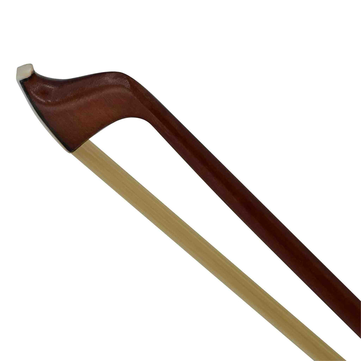 Anton Breton half size violin bow with brown frog and white hair on a white background