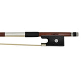 Violin bow with black frog and silver ferrule on a white background