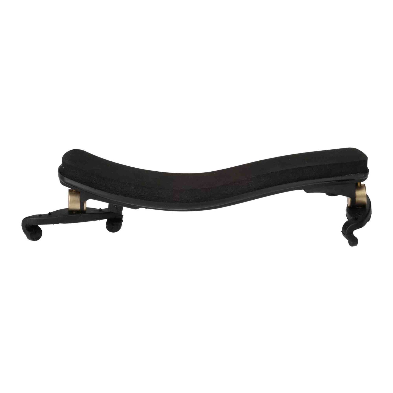Black Anton Brenton Violin Shoulder rest with gold accents on a white background