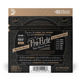 The image shows a package of D'Addario Pro-Arté EJ45 classical guitar strings. It features nylon core basses and laser-selected trebles for consistent tone and intonation. The set has a total tension of 85.85 and string gauges from .0280 to .043. Marketed for advanced repertoire, it promises warm, full-bodied tone and reliability. The packaging highlights D'Addario’s 100+ years of precision engineering and quality seal.