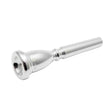 Silver trumpet mouthpiece on a white background