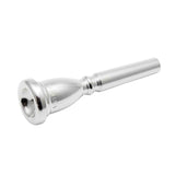 Silver trumpet mouthpiece on a white background