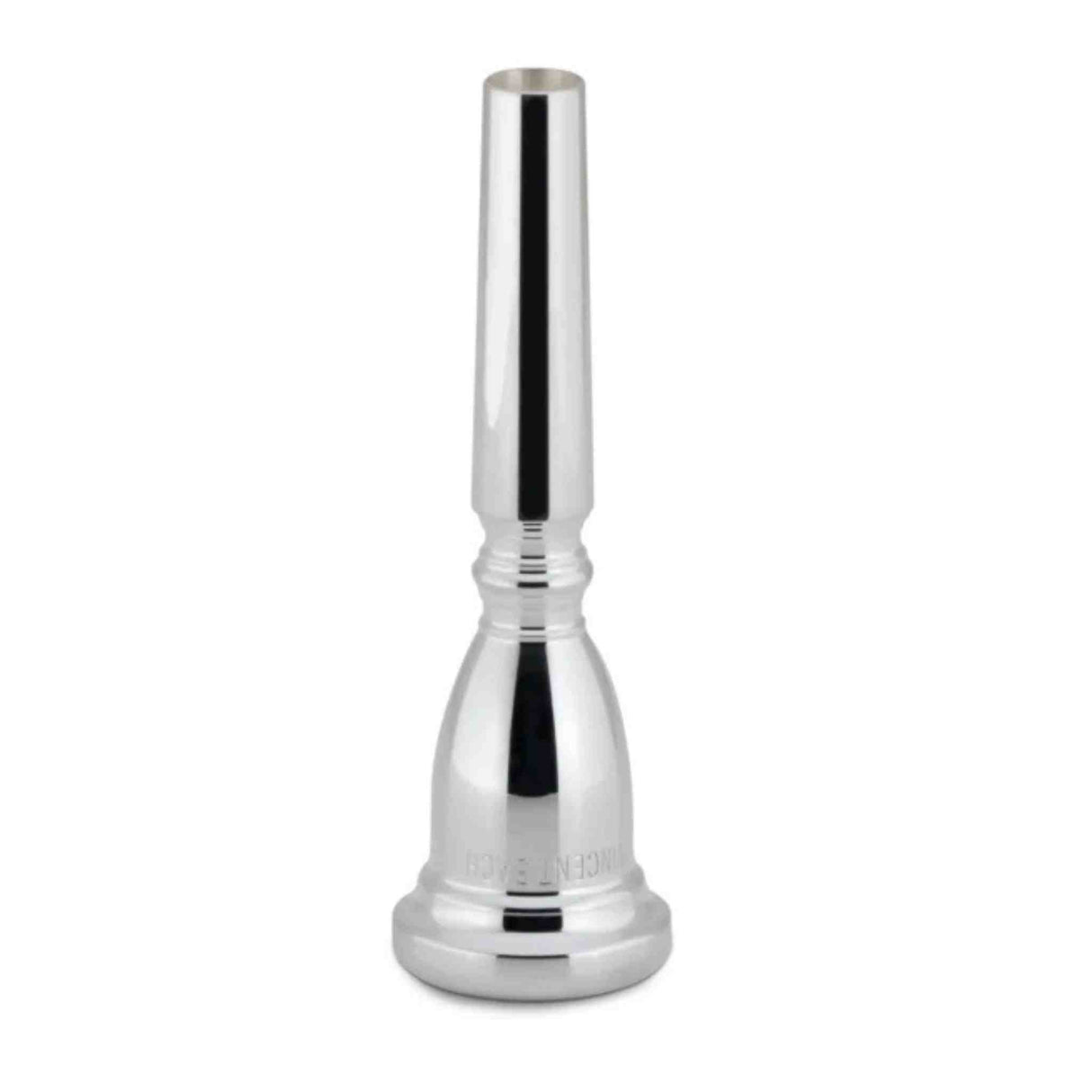 Silver trumpet mouthpiece on a white background
