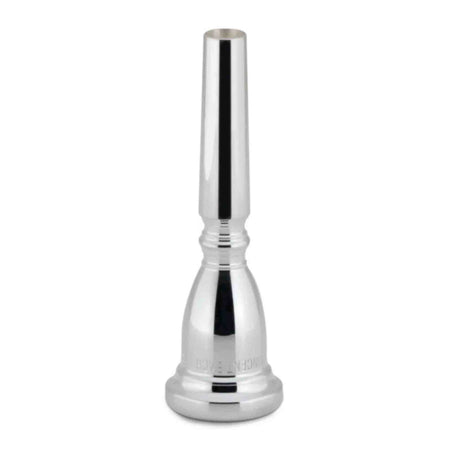 Silver trumpet mouthpiece on a white background