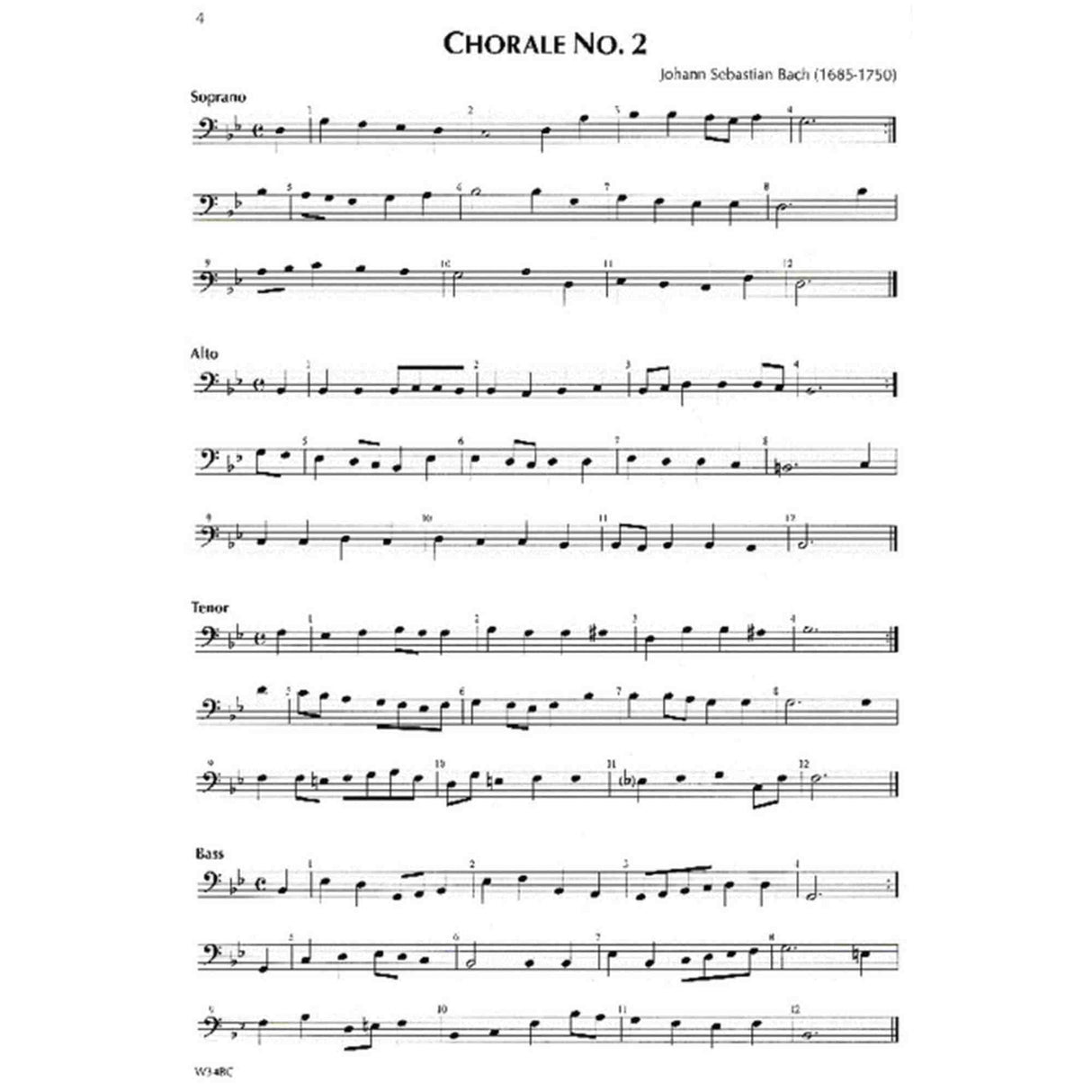 Sheet music for Chorale No. 2 by Johann Sebastian Bach on a white background