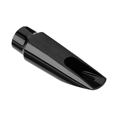 Black metal saxophone mouthpiece on a white background