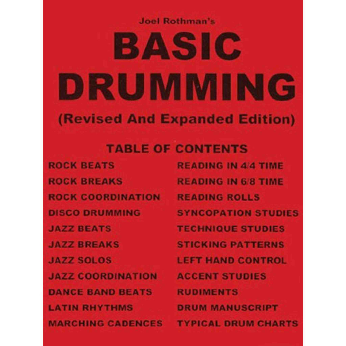 Book cover of 'Basic Drumming' with a red background and black text.