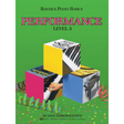 The image shows the cover of "Bastien Piano Basics: Performance Level 3" by Jane Smisor Bastien, published by Kjos Music Company. The bright green cover features the title in large pink letters and three colorful geometric blocks arranged in a pyramid, displaying piano keys, sheet music, hands playing piano, and piano images. Decorative confetti-like dots add a playful touch, appealing to young piano students.