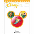 The image shows the cover of "BigTime Piano Disney Level 4," a piano method book by Faber Piano Adventures. It features the Disney logo with colorful stars and three circular images of Tarzan, Mulan, and Aladdin with Jasmine on a magic carpet. The cover uses bright, cheerful colors with an orange header. The book offers intermediate-level sheet music arrangements of Disney songs by Nancy and Randall Faber.