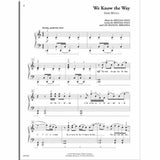 The image shows a page of piano and vocal sheet music for "We Know the Way" from Disney's *Moana*, written by Opetaia Foa'i and Lin-Manuel Miranda. It features treble and bass clefs, tempo marked "Strong, moderate beat," bilingual lyrics, dynamics like "f" and "mf," page number 4, copyright © 2016 Walt Disney Music Company, and catalog number FF2055.