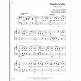 The image shows a sheet music page titled "Aladdin Medley from ALADDIN," with music by Alan Menken and lyrics by Howard Ashman and Tim Rice. It features piano/keyboard notation with treble and bass clefs, lyrics from the Aladdin soundtrack starting with "Arabian Nights," dynamics, tempo markings, and sustain pedal indications. The page is numbered 30 and copyrighted by Wonderland Music and Walt Disney Music Company (©1992).