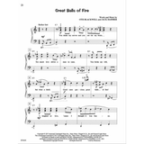 The image shows a page of sheet music for "Great Balls of Fire" by Otis Blackwell and Jack Hammer. It features a piano/vocal arrangement with treble and bass clefs, standard notation, chord symbols, lyrics below the melody, measure numbers, rehearsal letters, tempo and dynamic markings, copyright info at the bottom, and page number 20 at the top, typical of a published popular music songbook.